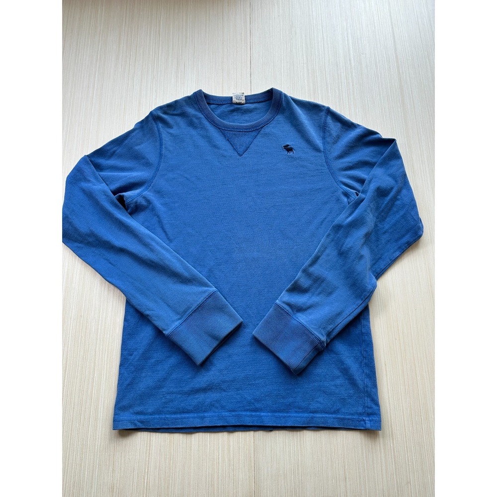 Abercrombie & Fitch Waffle Shirt Mens Medium Blue Logo Cotton Crew Neck Pullover